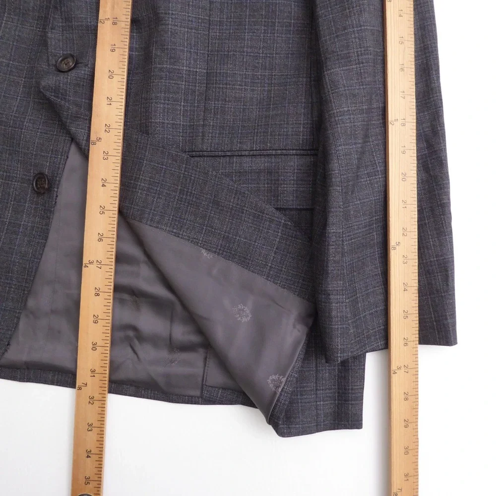 Lauren Ralph Lauren Black Label Mens Sport Coat Gray Plaid 2 Button Blazer 44L